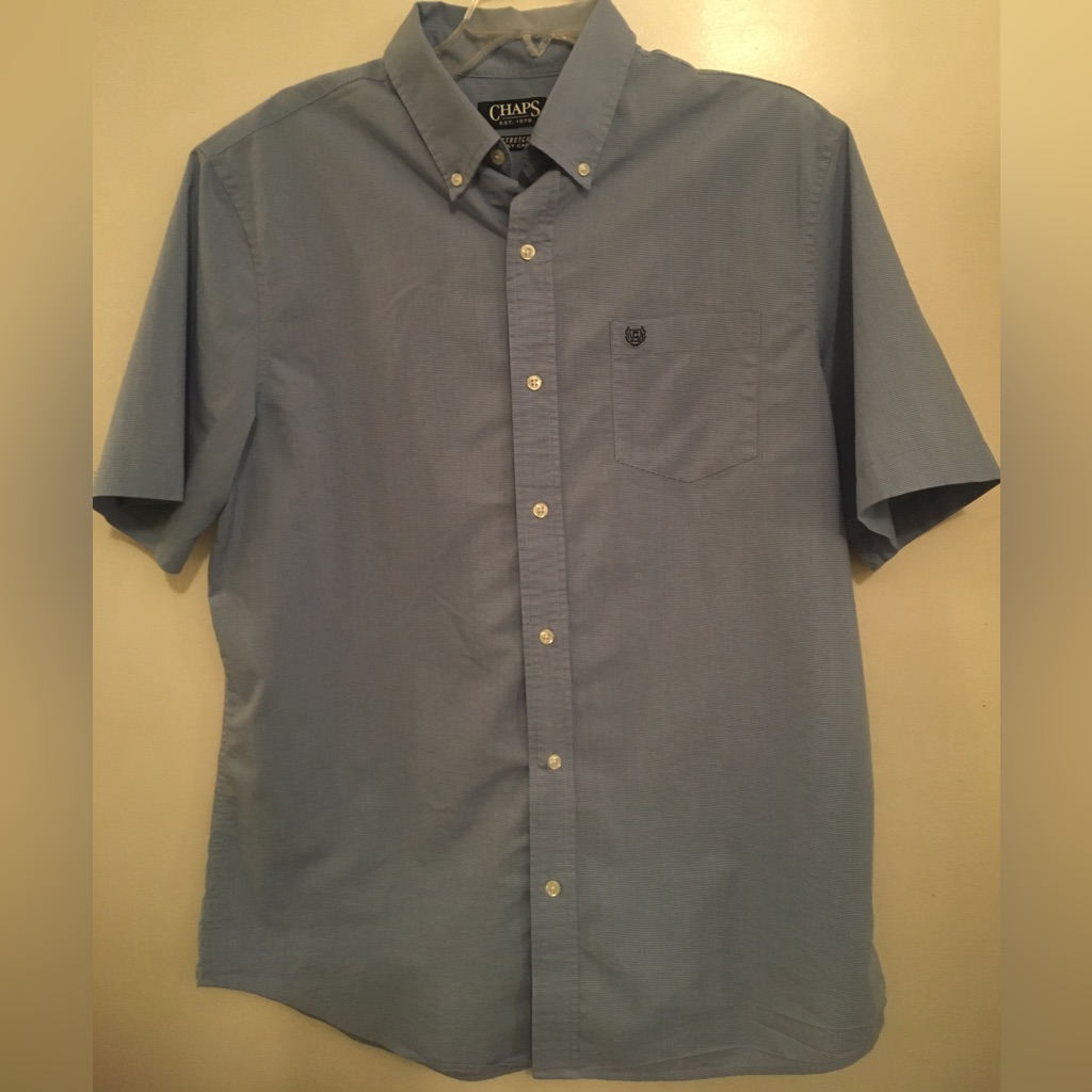 Chaps Mens Like New Stretch Blue Small Check Shirt Size L